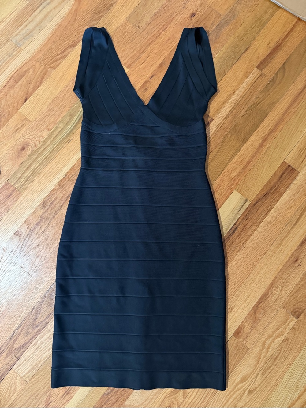 Herve Leger Black V-Neck Bandage Mini Dress